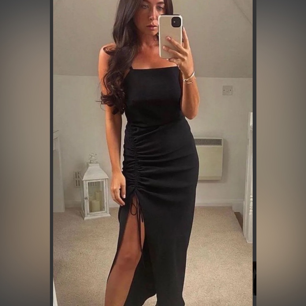 NWT Zara Black Ruched Dress
